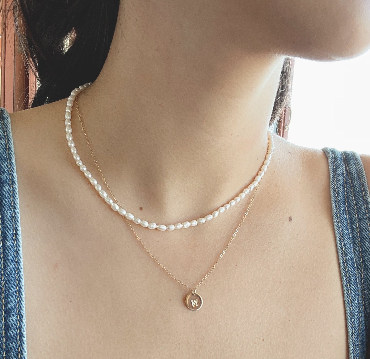 Rice Pearl Necklace - 14k Gold Filled Clasp & Extender, 3-4mm White Freshwater Natural Rice Pearl, Medium Seed Pearl