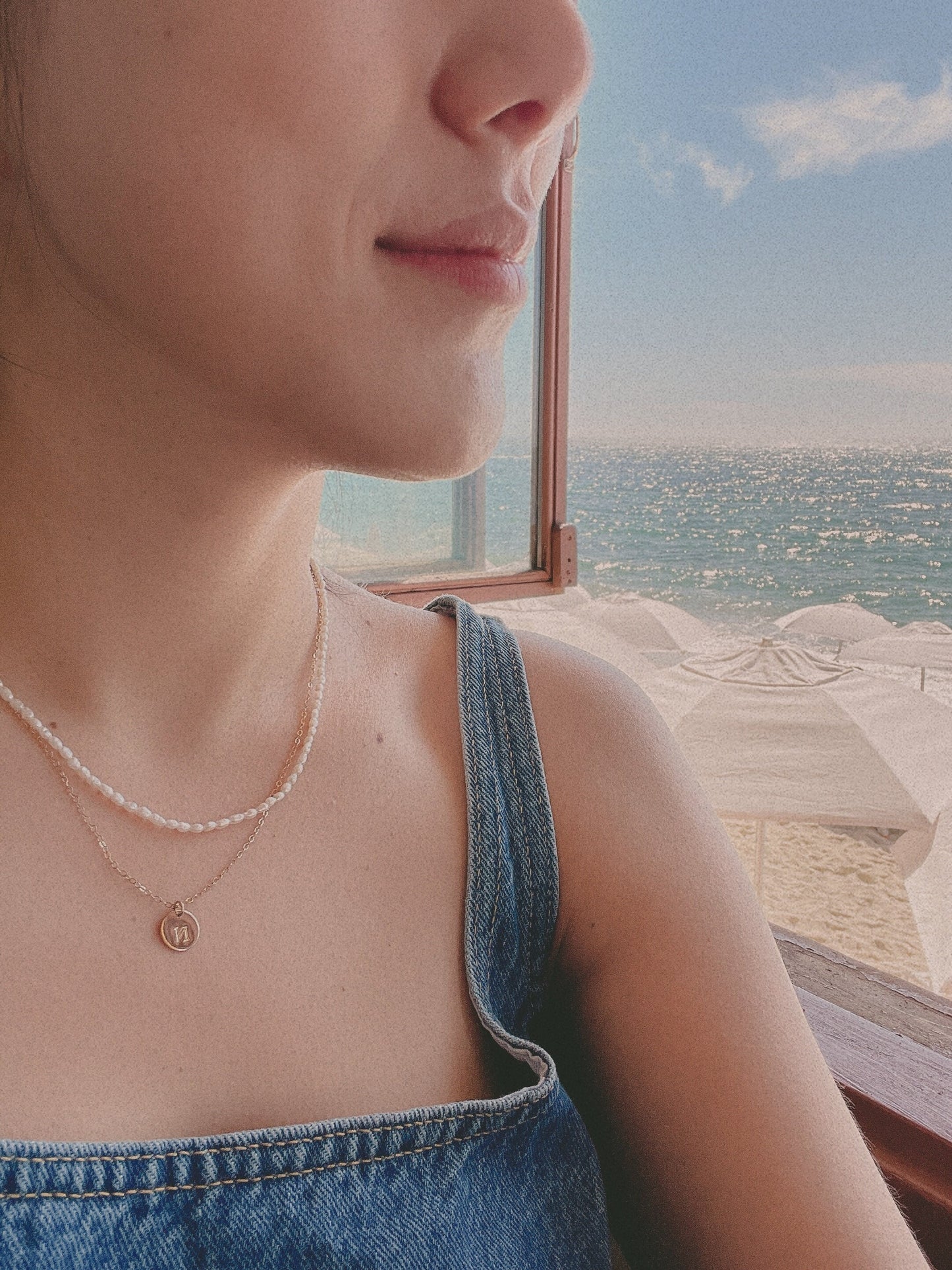 Initial Disc Rectangle Chain Necklace - 14k Gold Filled, 9.5mm Disc