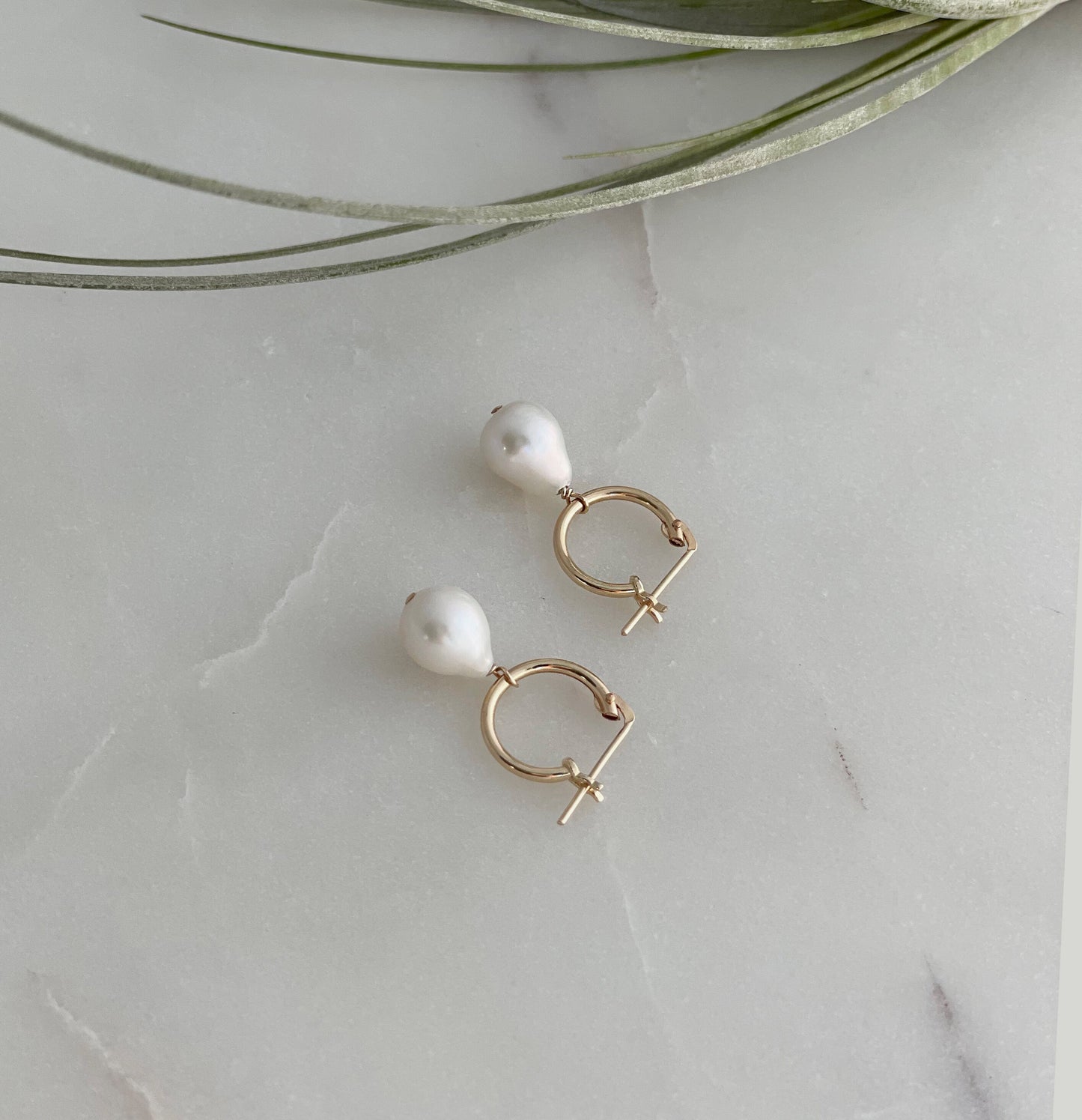 Pearl Hoop Earring - Freshwater Mini Baroque Tear Drop Pearl with 14k Gold Filled Hoop (1.2mm thickness)