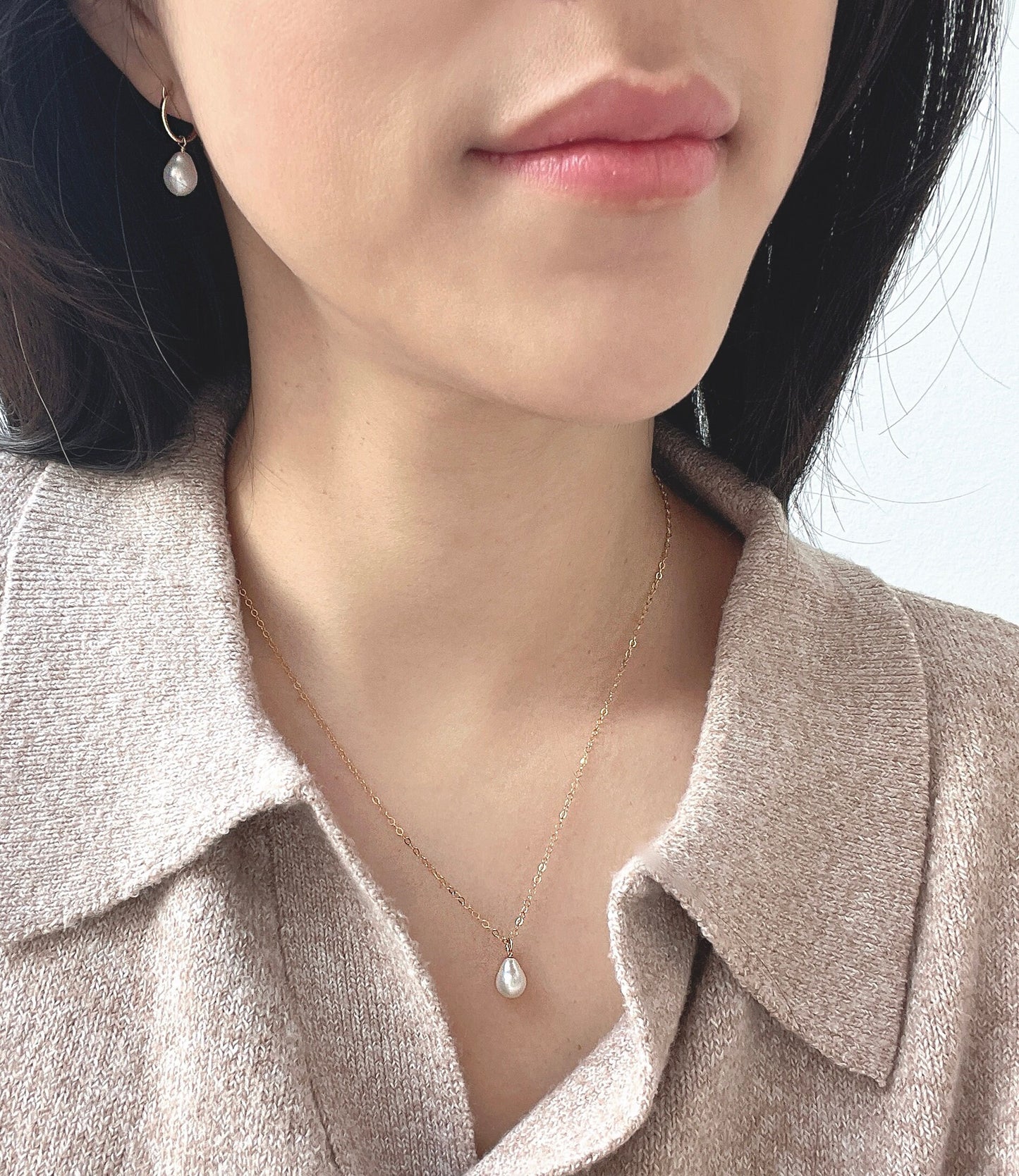 Pearl Hoop Earring - Freshwater Mini Baroque Tear Drop Pearl with 14k Gold Filled Hoop (1.2mm thickness)