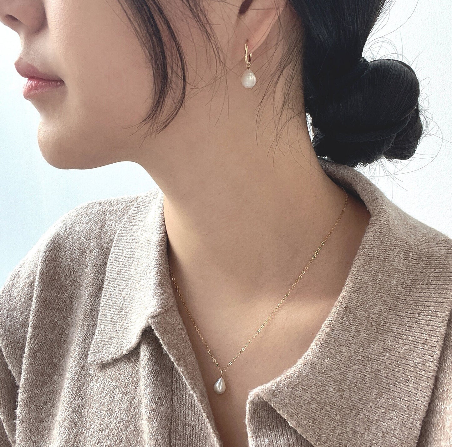 Pearl Hoop Earring - Freshwater Mini Baroque Tear Drop Pearl with 14k Gold Filled Hoop (1.2mm thickness)