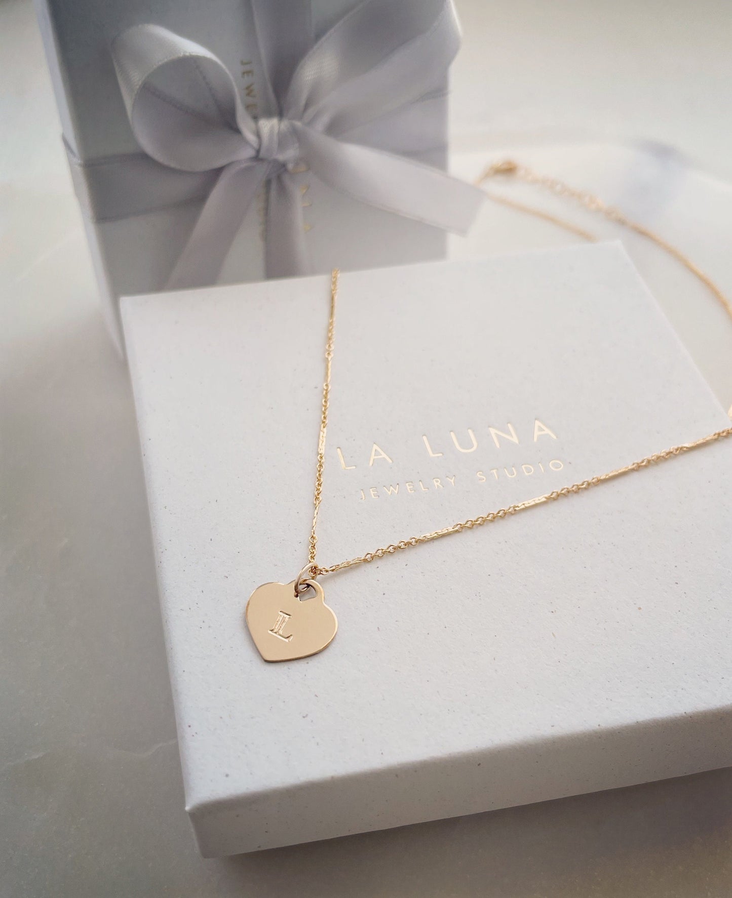 Heart Initial Charm Necklace - Gold Filled, Personalized, Select Length, 5 chain types, Extender included, 3mm Arcadia Font