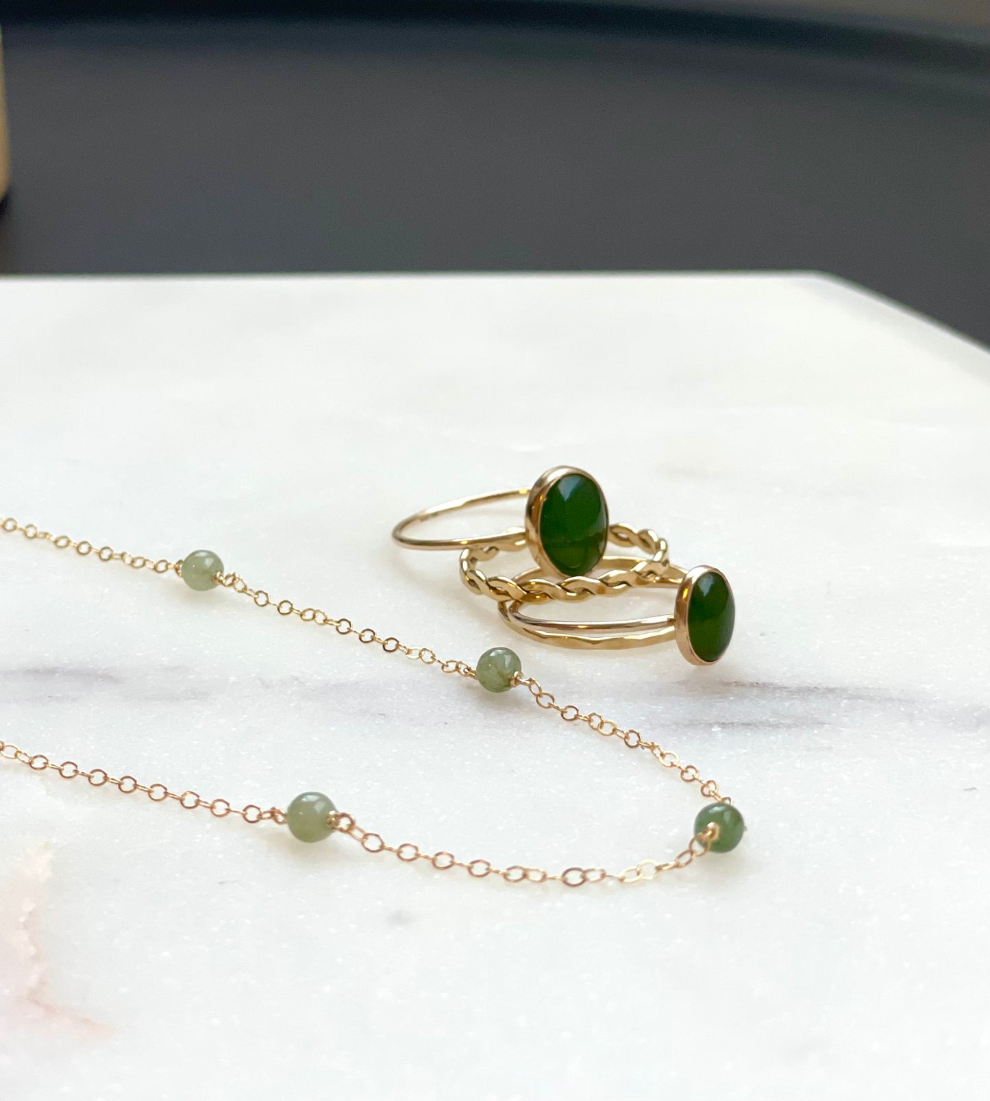 Oval Jade Ring - 14K Gold Filled, 8x10mm Oval Jade Cabochon, 1mm Gold Filled Ring