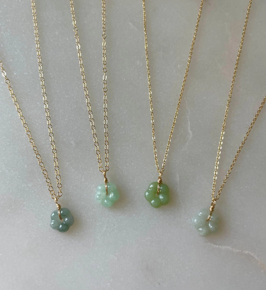 Tiny Jade Flower Charm Necklace - Icy Green Burma Jadeite Flower 6-9mm, 14k Gold Filled chain (Two chain styles: 1.2-1.3mm), Natural Jade