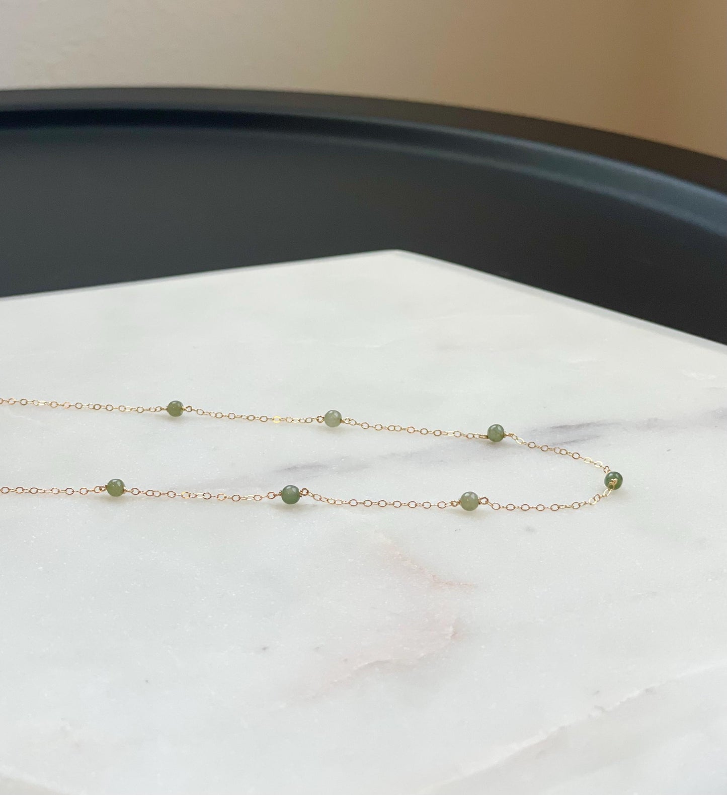 Jade Satellite Necklace - Small Green Jadeite Ball Bead 3-4mm, 14k Gold Filled flat cable chain 1.4mm, Natural Jade
