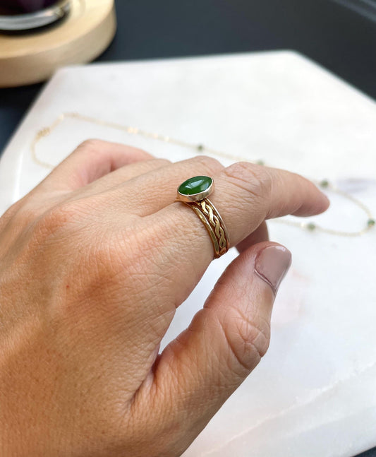 Oval Jade Ring - 14K Gold Filled, 8x10mm Oval Jade Cabochon, 1mm Gold Filled Ring