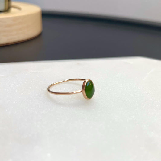 Oval Jade Ring(Small) - 14K Gold Filled, 6x8mm Oval Jade Cabochon, 1mm Gold Filled Ring