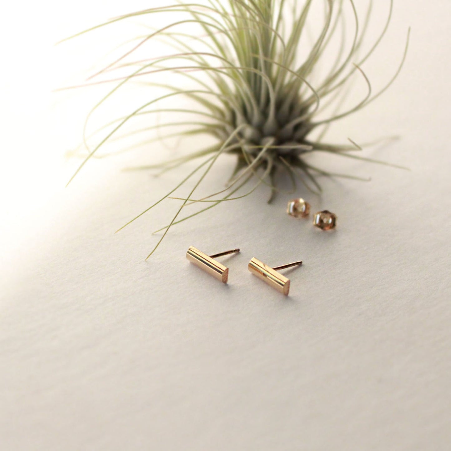 Gold Bar Stud Earring,  14K Gold Filled, Half Round Bar, 10x3mm(Medium)
