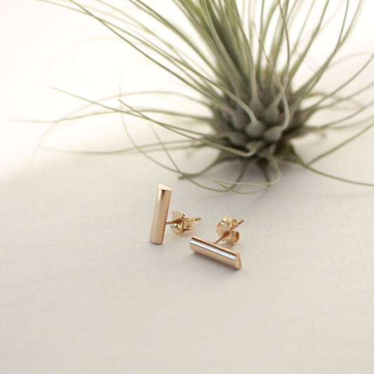 Gold Bar Stud Earring,  14K Gold Filled, Half Round Bar, 10x3mm(Medium)