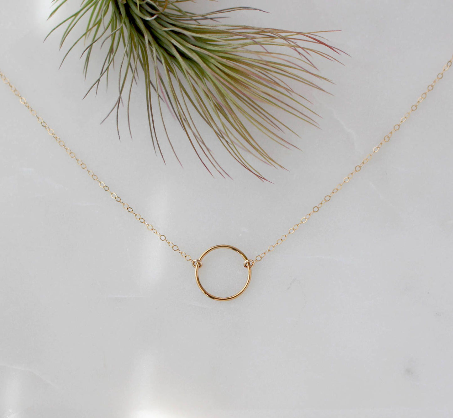 Gold Dainty Circle Link Necklace - 14k Gold Filled, 15mm Circle