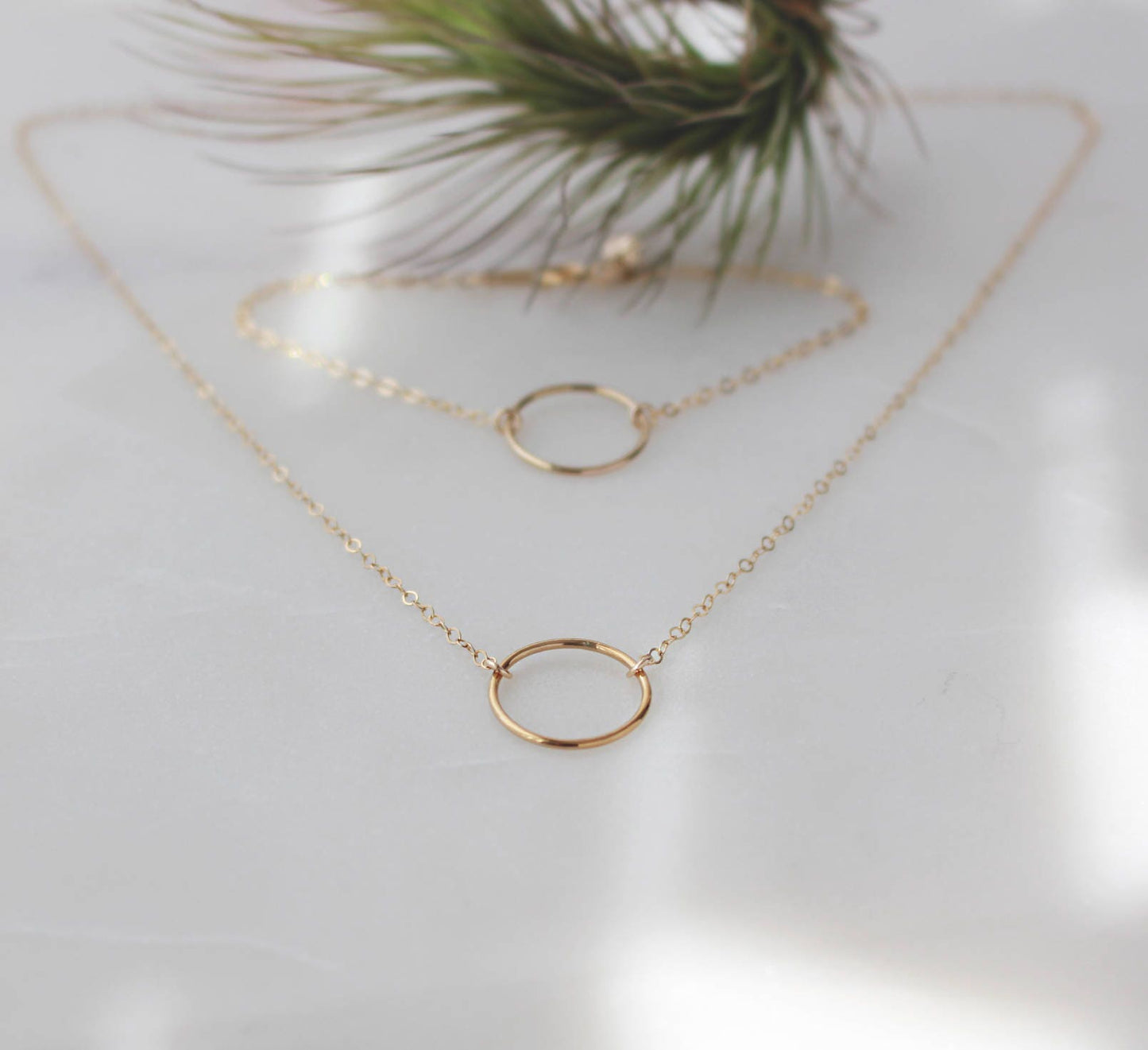 Gold Dainty Circle Link Necklace - 14k Gold Filled, 15mm Circle