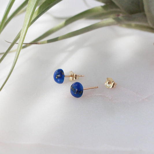 Lapis Lazuli Stud Earring - 6mm(medium), 14K Gold Filled