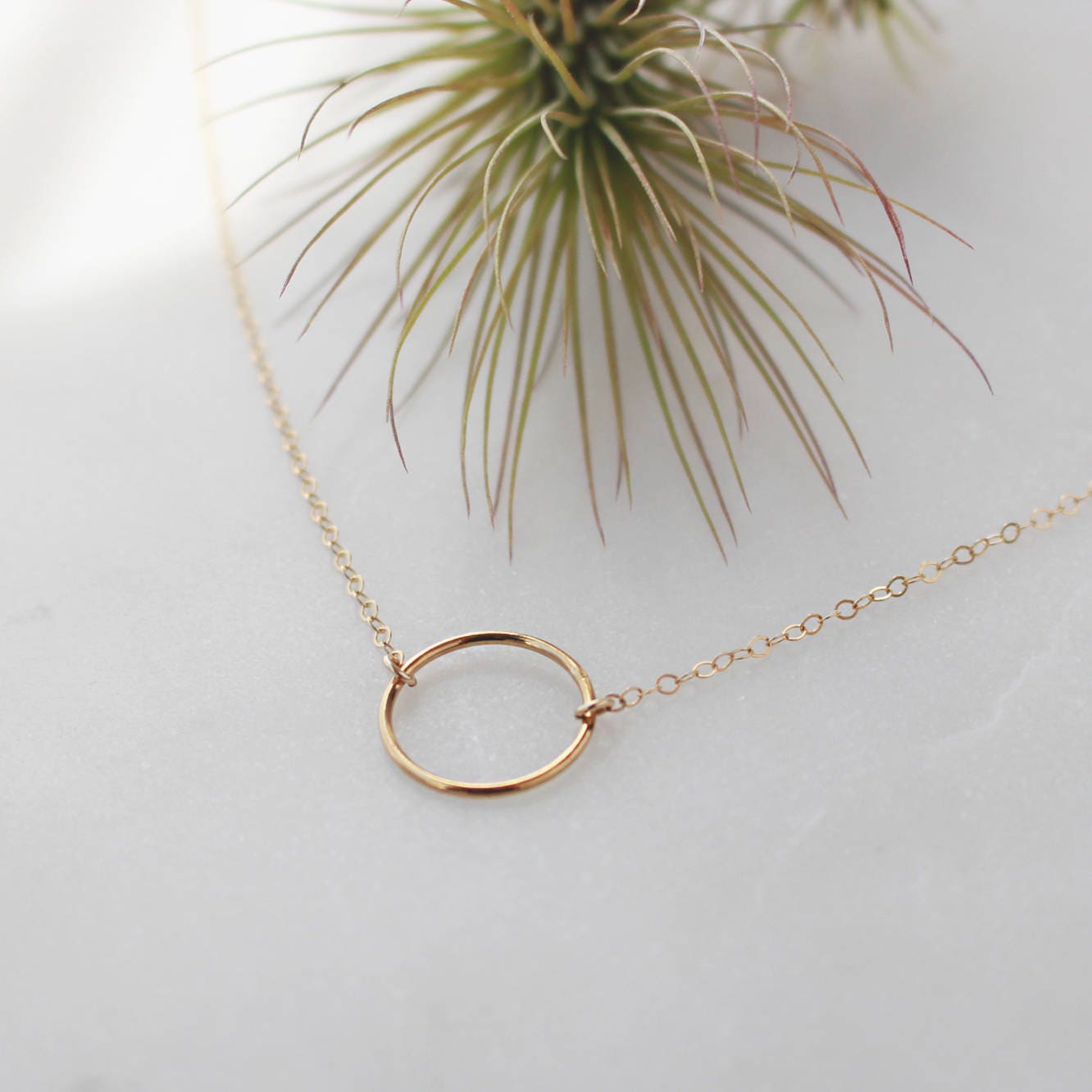 Gold Dainty Circle Link Necklace - 14k Gold Filled, 15mm Circle