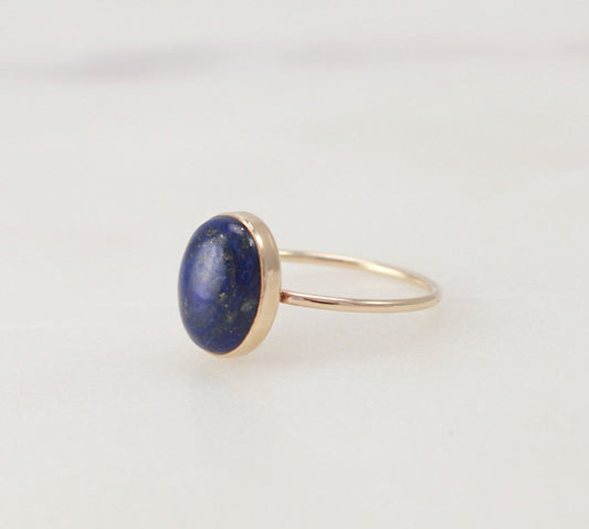 Oval Lapis Ring - 14K Gold Filled, 8x10mm Oval Lapis Lazuli, 1mm Gold Filled Ring