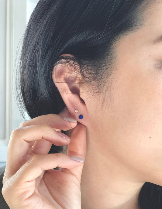 Tiny Lapis Lazuli Stud Earring - 4mm(small), 14K Gold Filled