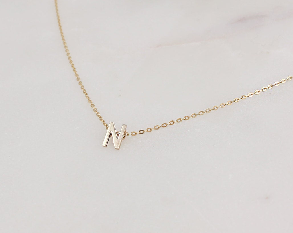 Gold Initial Block Necklace - 14k Solid Gold 6.5mm Alphabet Block, 14k Gold Filled Chain