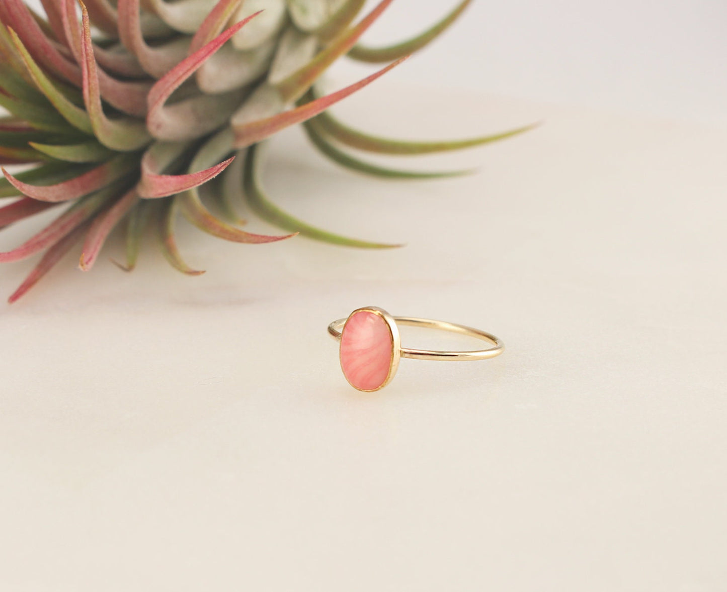 NEW Oval Pink Coral  Ring - 14K Gold Filled, 6x8mm Natural Coral, 1mm Gold Filled Ring
