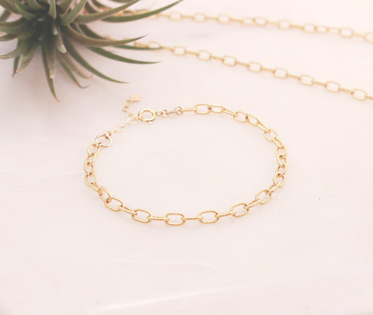 Chunky Textured Oval Chain Bracelet - 14k Gold Filled 4.0mm Thick Textured Oval Chain