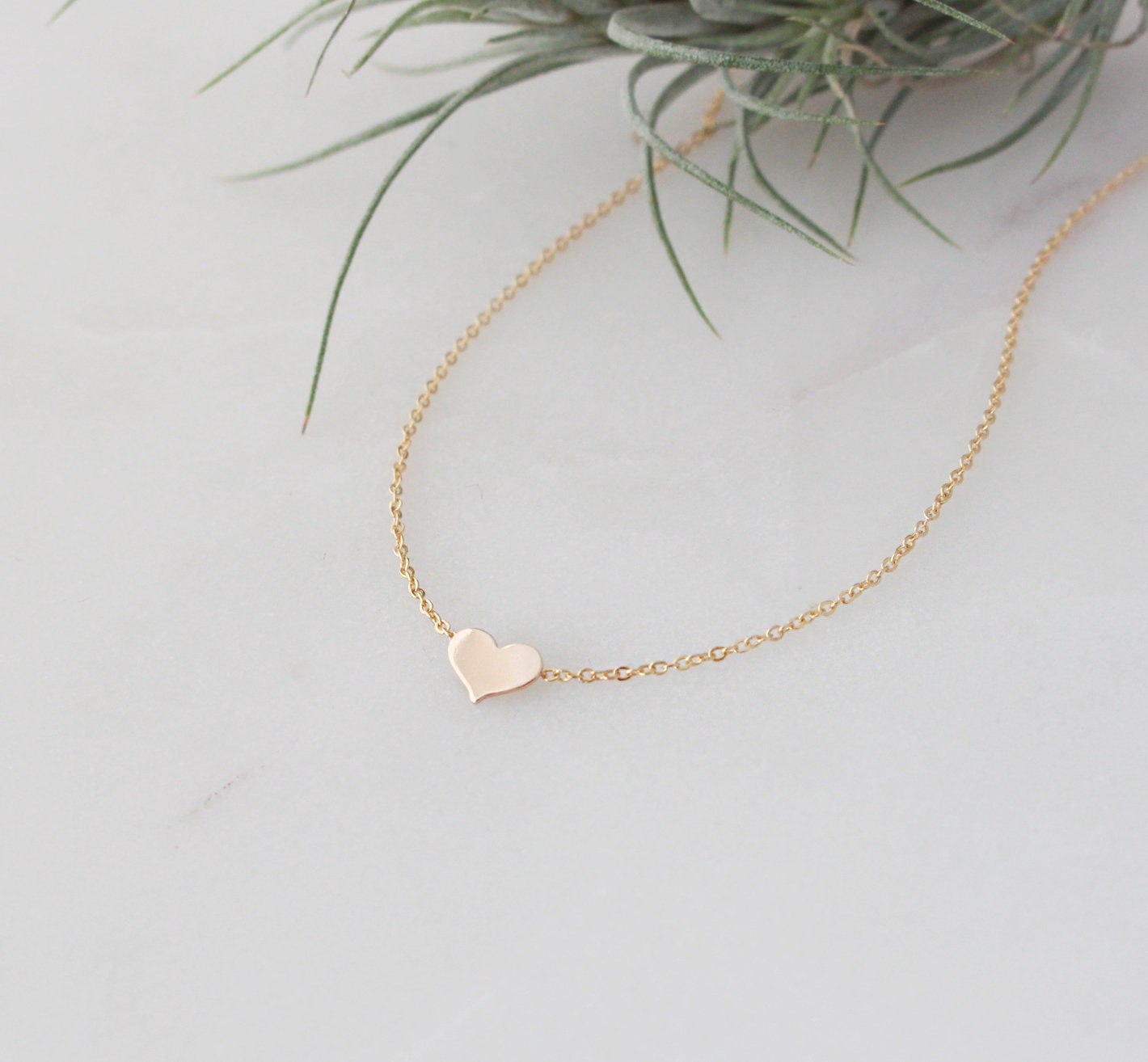 Gold Heart Charm Necklace - 7X5mm 14k Gold Filled Heart Disc