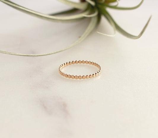 Flat Beaded Ring  - 14k Gold Filled. Thickness 1.9mm For Stacking, Layering, Tiny flat beaded Gold Filled Ring