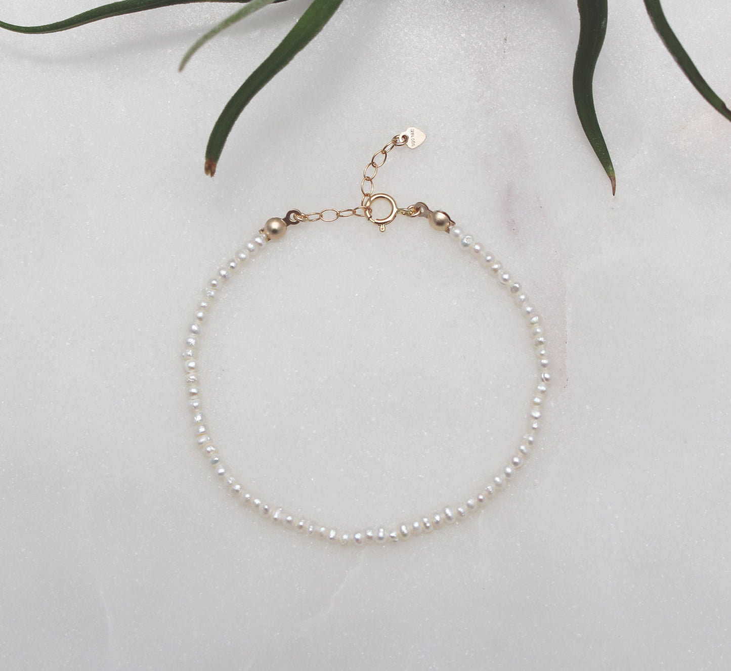 Tiny Pearl Bracelet - 14k Gold filled Clasp and Extender, 2mm Seed Pearl: White Potato Pearl, Natural