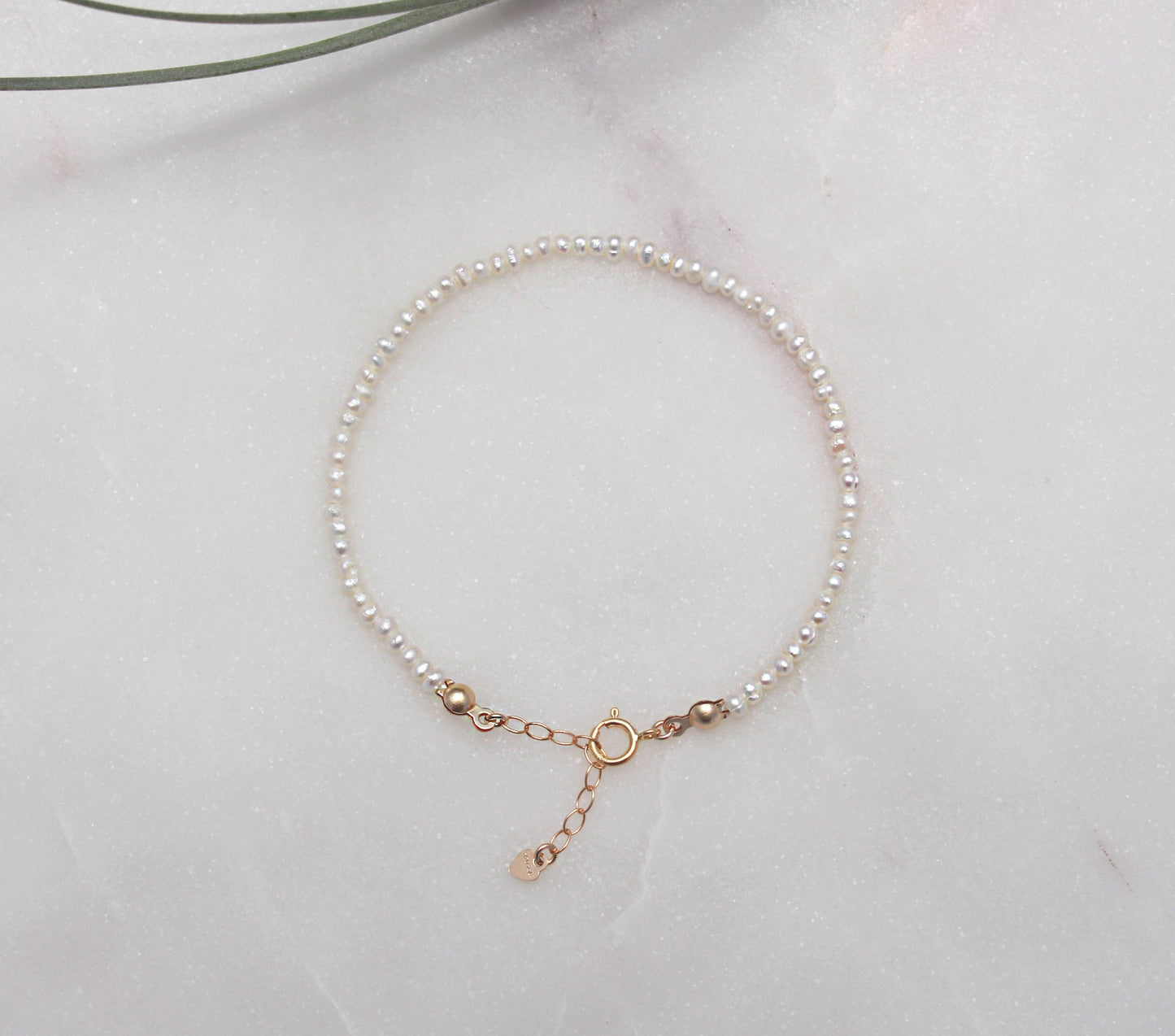 Tiny Pearl Bracelet - 14k Gold filled Clasp and Extender, 2mm Seed Pearl: White Potato Pearl, Natural