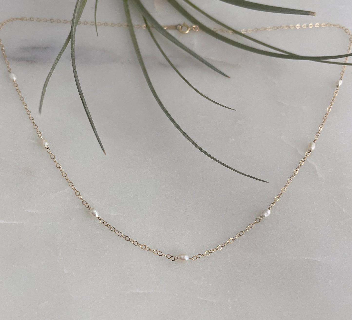 Tiny Pearl Necklace - 2-3mm White Freshwater Rice Pearl, 14k Gold Filled Chain