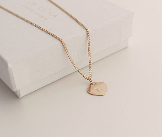 Heart Initial Charm Necklace - Gold Filled, Personalized, Select Length, 5 chain types, Extender included, 3mm Arcadia Font